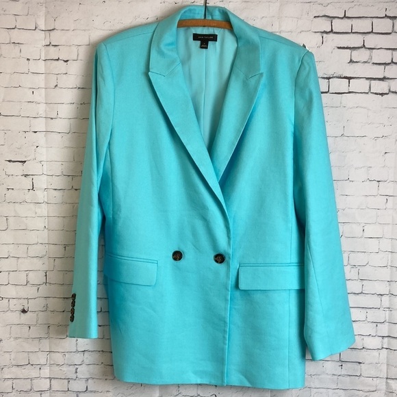 Ann Taylor Relaxed Double Breasted Long Blazer Sz 14 Linen Blend Plus Vacation - Picture 6 of 16